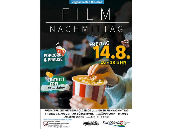 Filmnachmittag am 14. August 2026 in der Jugendfreizeitst�tte.